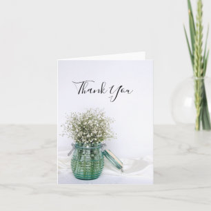 White Babys Breath in Blue Jar Wedding Bedankt