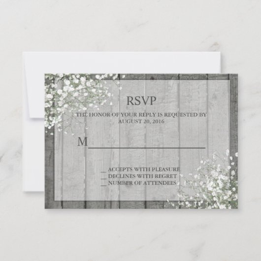 White Baby's Breath Rustic RSVP (Voorkant)