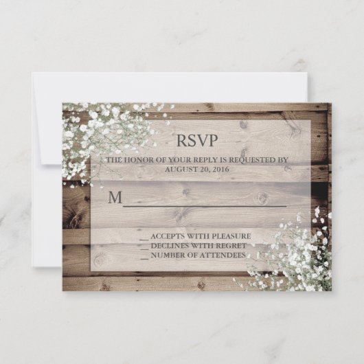 White Baby's Breath Rustic RSVP Kaartje (Voorkant)