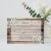 White Baby's Breath Rustic RSVP Kaartje (Staand voorkant)