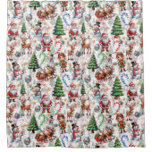 White Background Christmas Decorative Pattern Douchegordijn (Voorkant)