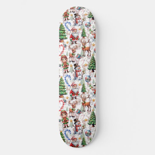 White Background Christmas Decorative Pattern Skateboard (Voorkant)