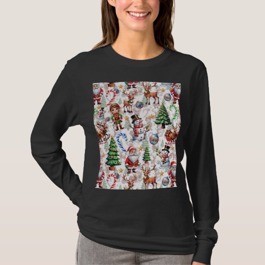 White Background Christmas Decorative Pattern T-shirt (Voorkant)