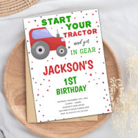 White background Tractor Birthday-uitnodigingen