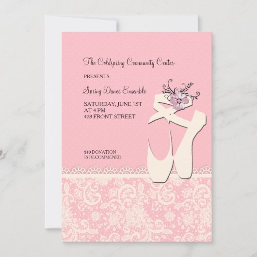 White Ballet Shoes Invitation Kaart (Voorkant)