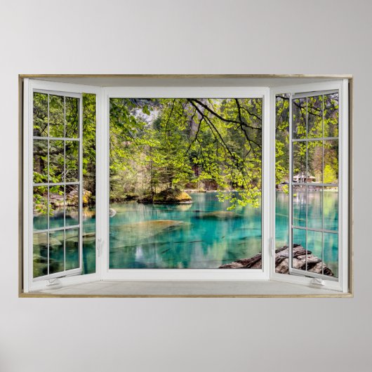 White Bay Window Illusion Calming Lake Poster (Voorkant)