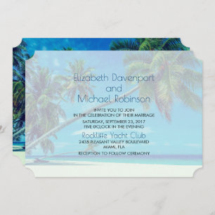 White Beach with Tropical Palms Wedding Kaart