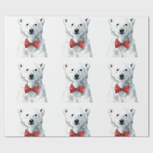 White Bear with Red Bow – Christmas Wrapping Paper Cadeaupapier (Vlak)
