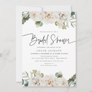 White Beige Floral Winter Greenery Vrijgezellenfee Kaart
