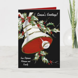 White Bell en Holly gepersonaliseerde kerst Kaarte Feestdagen Kaart