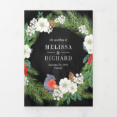 White Berries Pine Cones Black kerstbruiloft Drieluik Uitnodiging (Cover)