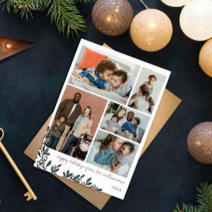 White Berry Sprigs Photo Collage Prettige feestdag Feestdagenkaart