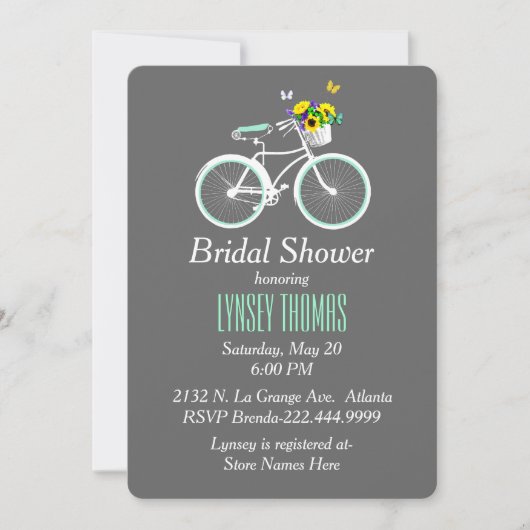 White Bicycle Bridal Shower-uitnodiging Kaart (Voorkant)