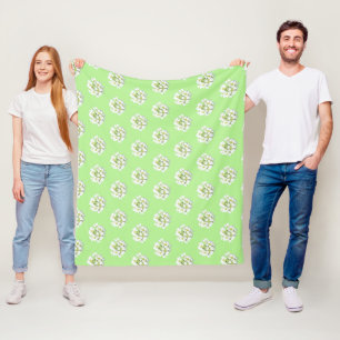 White Big Flowers Pattern Cust. Fleece Blanket Deken