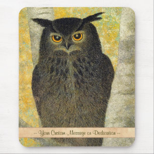 White Birch and Horned Owl Katsuda Yukio bird art Muismat