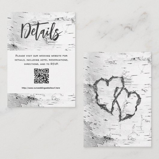 White Birch Details QR code Wedding Enclosure Informatiekaartje (Voorkant / Achterkant)