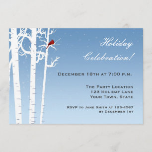 White Birch, Red Bird Seasonal Invitation Kaart