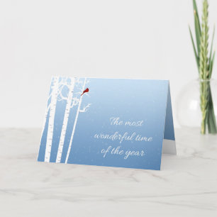 White Birch Trees, Red Kardinaal, Snowfall Feestdagen Kaart