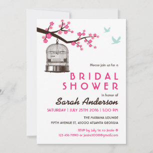 White Bird Cage Floral Bridal Shower Invitation Kaart