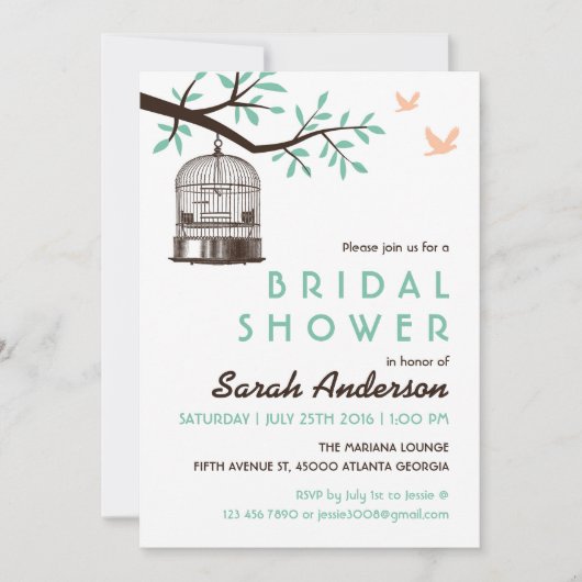 White Bird Cage Rustic Bridal Shower Invitation Kaart (Voorkant)