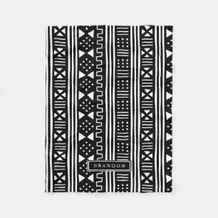White Black African MudCloth Geïnspireerd op maat Fleece Deken