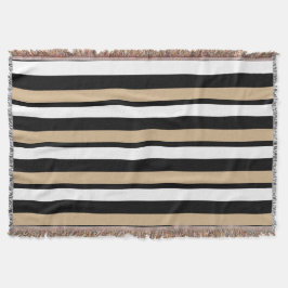White Black and Gold Striped Throw Blanket Deken