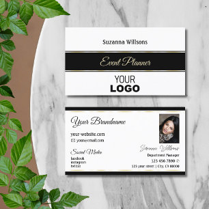 White Black and Gold Stripes met Logo en foto's Visitekaartje