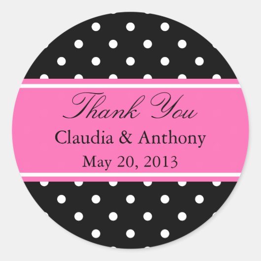 White, Black and Pink Polka Dot Pattern Dank je Ronde Sticker (Voorkant)