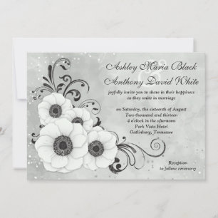 White Black Anemone Flower Floral Wedding Kaart