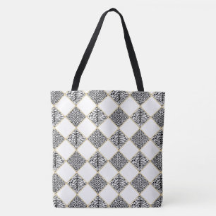White/Black Animal Print Chain Tas