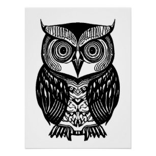 White Black Boho Owl Glossy Poster Perfect Poster
