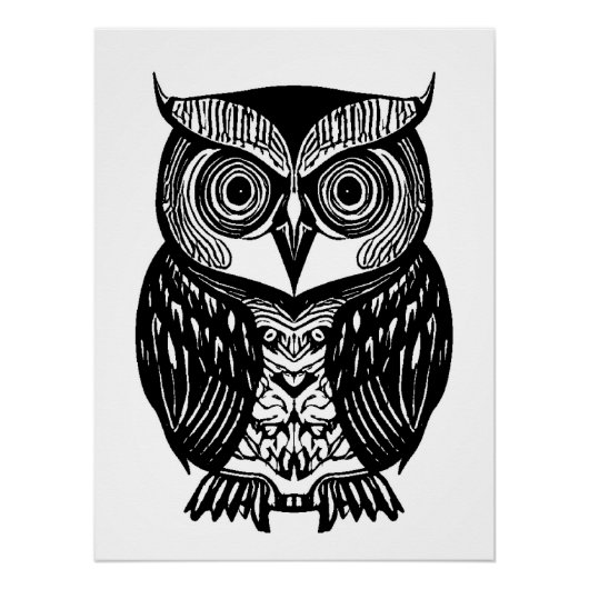 White Black Boho Owl Glossy Poster Perfect Poster (Voorkant)
