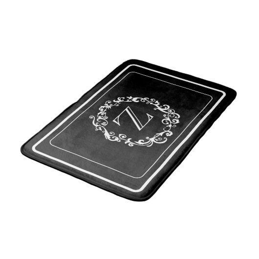 White Black Border Design Monogram Badmat (Gekanteld)