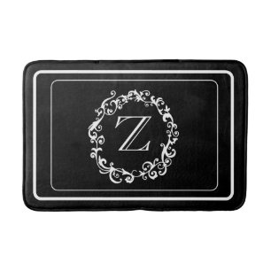 White Black Border Design Monogram Badmat