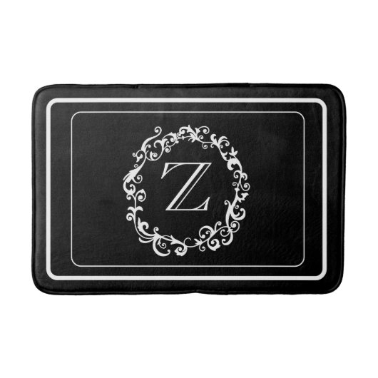 White Black Border Design Monogram Badmat (Voorkant)