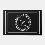 White Black Border Design Monogram Deurmat (Voorkant)
