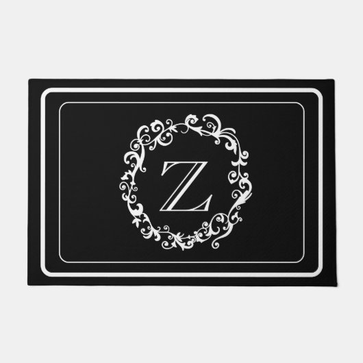 White Black Border Design Monogram Deurmat (Voorkant)