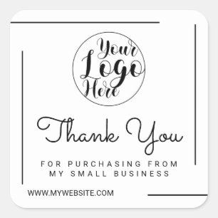 White Black Border Script Logo Klant Bedankt Vierkante Sticker