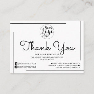 White Black Border Script Logo Klant Bedankt Visitekaartje