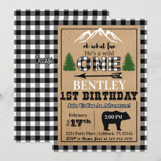 White Black Buffalo Pset Birthday Invitation Kaart