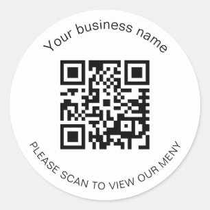 White black business bar restaurant menu qr code ronde sticker