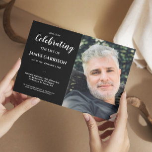 White Black Celebration of Life with Photo Funeral Kaart