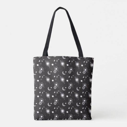 White black celestial sun moon galaxy pattern draagtas (Achterkant)