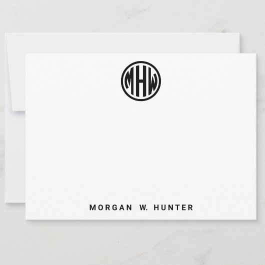 White Black Circle Monogram Font DIY BG Bedankkaart