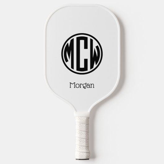 White Black Circle Monogram Font DIY BG Pickleball Paddle (Voorkant)