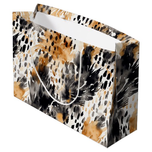 White Black Cream Leopard Animal Floral Verjaardag Groot Cadeauzakje (Achterkant Gekanteld)