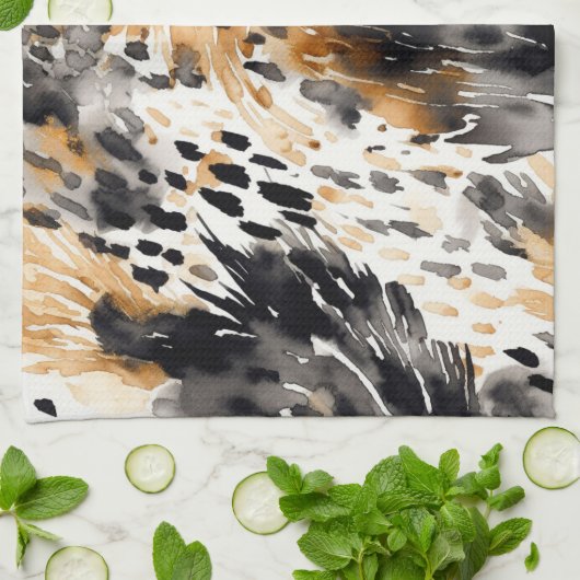 White Black Cream Leopard Animal Theedoek (Gevouwen)