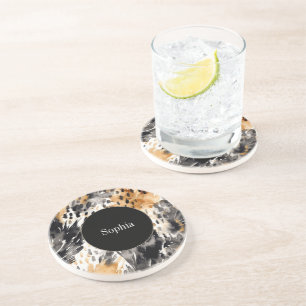 White Black Cream Leopard Animal Zandsteen Onderzetter