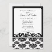 White & Black Damask Bridal Shower Invitation Kaart (Voorkant)