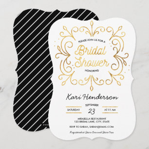 White Black en Faux Gold Bridal Shower Kaart